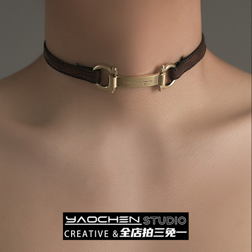 原创设计马蹄扣皮革金属项圈项链