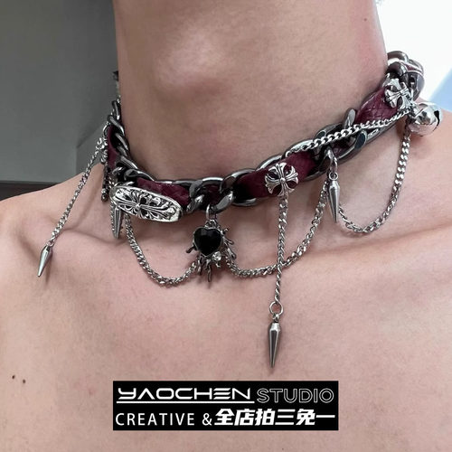 chocker缠绕铆钉皮革项圈项链