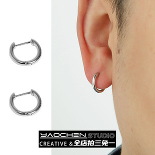 F136钛合金D型直针耳环耳钉男小众设计高级感日常通勤耳圈耳饰女