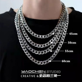 男款 钛钢百搭古巴链男士 潮流项链男高级感痞帅美式 锁骨链链子配饰