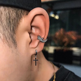 闪电艺术生耳夹男十字架耳环男无耳洞小众高级感男士单只男生新款