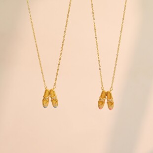 Vintage古着 芭蕾舞鞋吊坠项链女小众设计高级感毛衣链锁骨链配饰