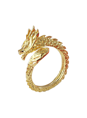金色祥龙戒指男士小众高级感个性开口指环本命年生肖龙食指戒新款