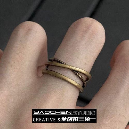 Vintage古着复古多层交叉戒指