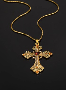 Vintage古着金色十字架项链女