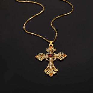 Vintage古着金色十字架项链女亚文化朋克颈链小众长款锁骨链配饰
