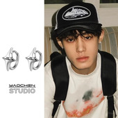 小众独特星星耳钉男设计高级感小巧耳圈个性 耳扣 简约银色耳饰男士