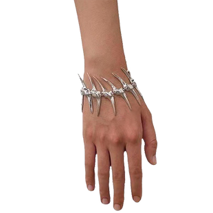 荆棘鱼骨角刺尖牙银色手链男女朋克嘻哈辣妹风骨骼情侣手环男女