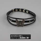暗黑涩谷蝴蝶皮质双层朋克摇滚choker项圈复古辣妹y2k亚文化项链