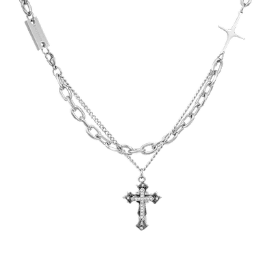 冷淡风双层十字架项链男生小众