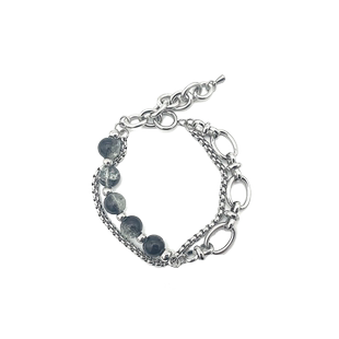 原创设计钛钢拼接手链男女街头小众嘻哈双层链条裂纹珠串珠手配链