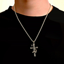 Vintage古着 ins嘻哈钛钢锁骨链毛衣链 蛇缠十字架吊坠项链男女款