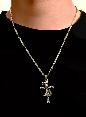 Vintage古着蛇缠十字架吊坠项链