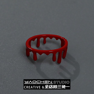 暗黑系流血的小戒指女轻奢高级感开口可调节小众设计指环食指戒