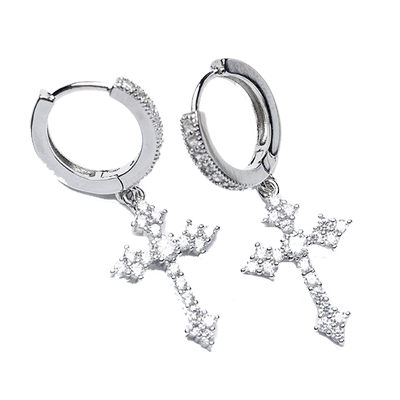 微镶菱形十字架耳环男个性单只