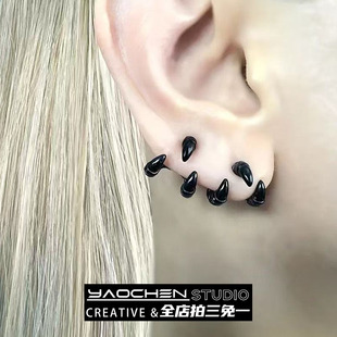 暗黑新款手骨耳钉高级感复古黑色耳环欧美骷髅设计朋克哥特风耳饰