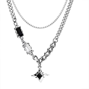 芒星双层项链男款潮毛衣链轻奢小众设计感嘻哈风情侣男生女锁骨链
