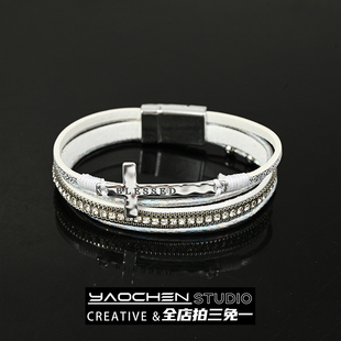 Vintage古着 Leather cross手链