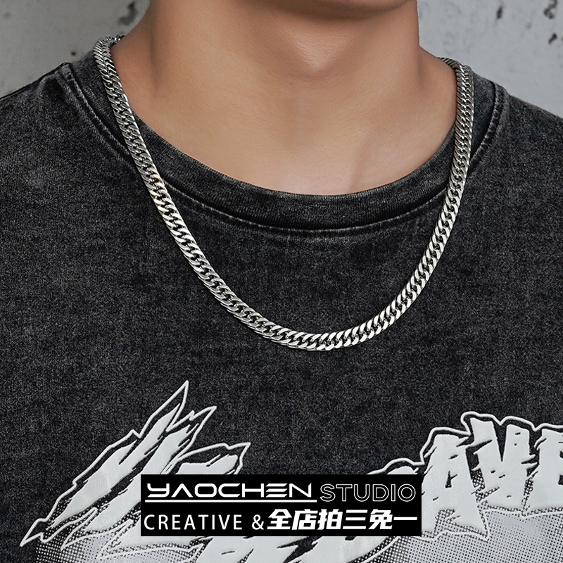 钛钢古巴链项链男潮男士潮牌