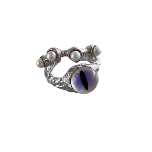 猫眼合金小众男女同款ins中性小怪兽开口戒指球形珠饰品指环