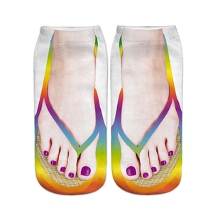人字拖袜子搞怪3D印花拖鞋 袜子创意搞笑男女袜子情侣中筒袜简约
