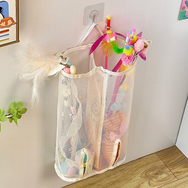 逗猫棒收纳袋壁挂宠物用品放置架子家用小狗猫咪玩具整理筒式网兜