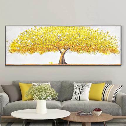 S1877 杨砂岩油画横款墙卧室餐厅挂画床头现代装饰画黄金树702000