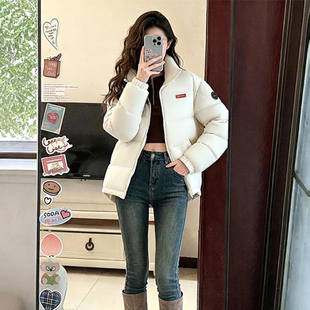yaya鸭鸭羽绒服女款2025年新款立领女装小个子轻薄白色短款外套