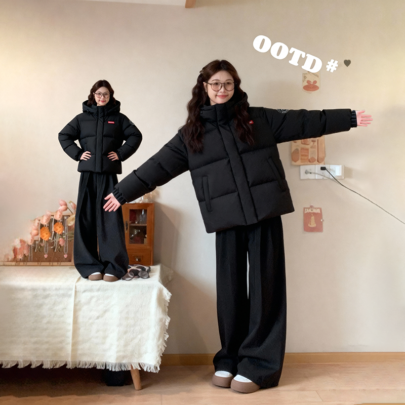 鸭鸭厚羽绒服女款短款2025新款防风防水冬装修身短款保暖面包外套