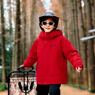 鸭鸭儿童男款羽绒服短款红色中大童2026新款蓄热防风厚款女款外套