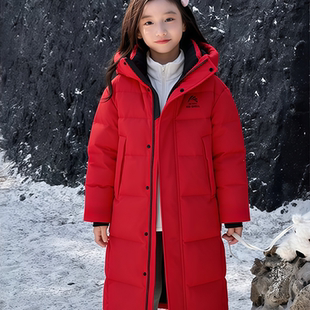 鸭鸭儿童高充绒量羽绒服女童红色外套大小童本命年加厚防风外套