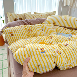 2-春夏新款A类柔软亲肤水洗棉小布袋四件套云感小清新四件套