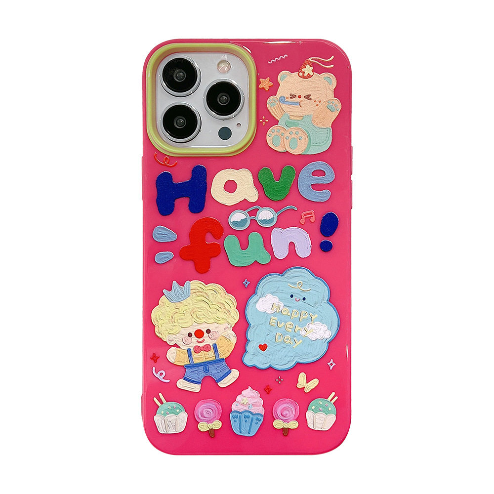 原创出口日本液态硅胶手机壳涂鸦iPhone13手机壳12苹果14promax亮面11卡通xs/xr少女8保护套防摔全包轻