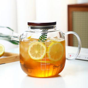 带刻度水壶高硼硅玻璃壶耐高温烧水煮茶壶茶水分离泡茶茶壶冲茶壶