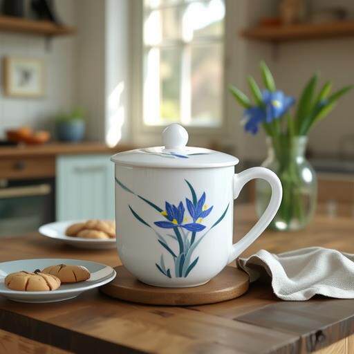 釉下彩手绘中胎兰草茶杯醴陵陶瓷带盖商务会议公司礼品水杯子刻字