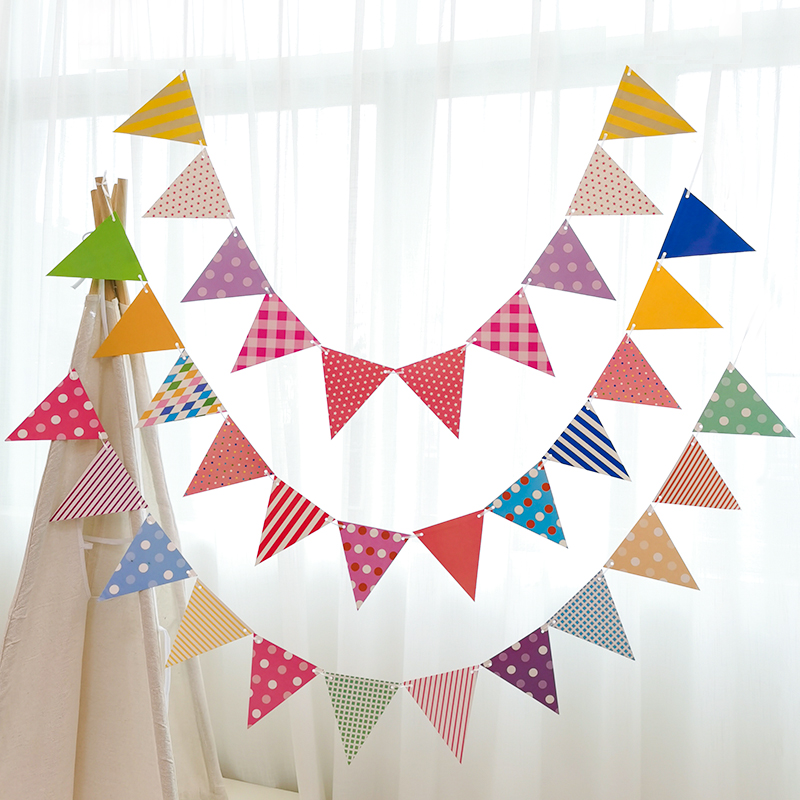 宝宝生日装饰三角拉旗儿童周岁百天生日派对装饰场景布置背景墙