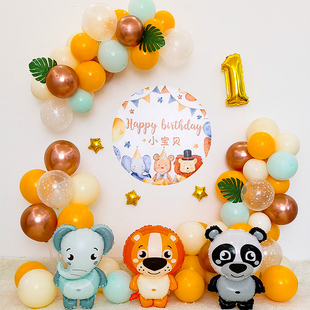 卡通女宝宝一周岁生日布置装饰动物海报气球百天宴场景背景海报2