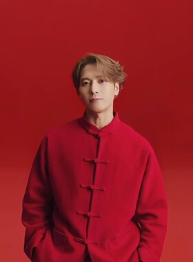 高品质王嘉尔同款联名龙年唐装新中式中山领复古羊毛针织红色外套