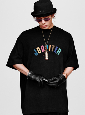 王嘉尔同款JOOPITER彩色字母美式宽松小众潮牌做旧水洗纯棉短袖