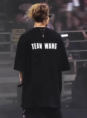 王嘉尔同款TEAMWANG初代反光印花字母纯棉重磅宽松纯棉短袖夏T恤