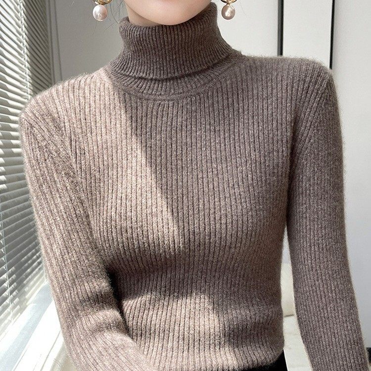 白色领毛衣女秋冬季新款加厚修身羊毛针织衫紧身显瘦内搭打底衫
