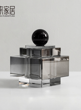 东来家居轻奢方形烟灰色水晶香薰扩香器透明样板间床头柜软装摆设