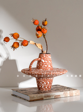 中古陶瓷花瓶摆件高级感家居装饰品艺术红色插花器新年过年装饰品