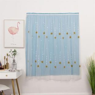 少女心免打孔ins风魔术贴自贴阳台窗帘双层带纱小清晰夏季 网红