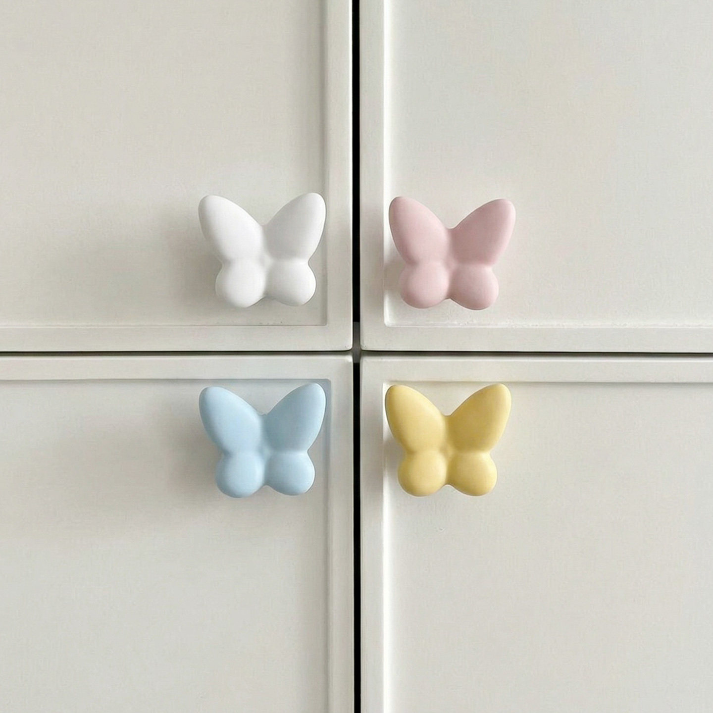 星翡可爱蝴蝶拉手柜门抽屉衣柜把手陶瓷彩色卡通儿童房女孩小拉手