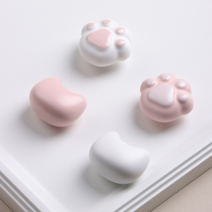 星翡可爱猫爪儿童房衣柜门把手柜子抽屉卡通拉手女孩陶瓷彩色猫咪