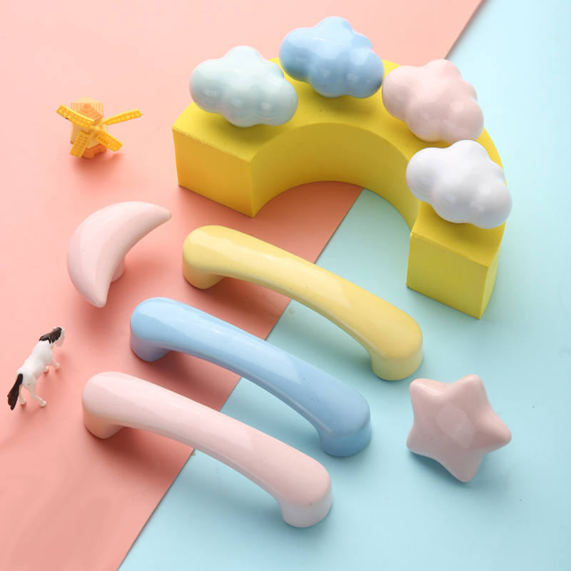 星翡儿童房衣柜拉手云朵柜子抽屉卡通可爱柜门把手陶瓷彩色马卡龙