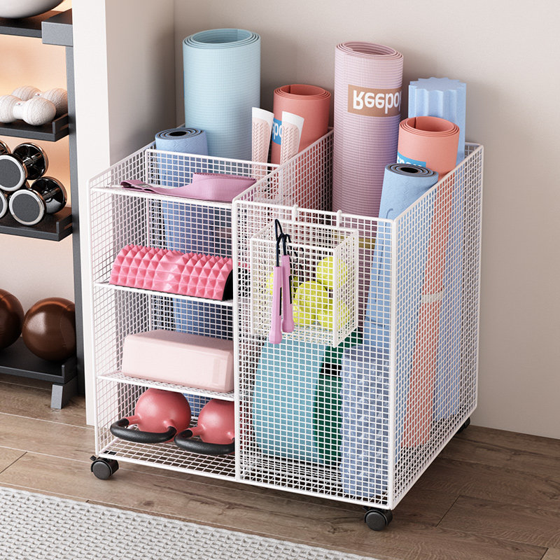 瑜伽垫收纳筐家用健身运动器材收纳哑铃壶铃置物架跳绳篮球整理筐