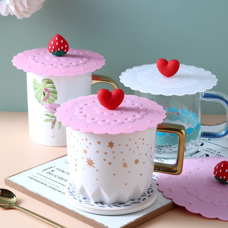 食品级软杯盖通用硅胶水杯盖子配件马克杯盖子防尘杯子盖草莓杯盖