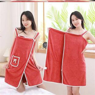 可穿戴式浴巾女夏纯棉吸水性强特大号好看的浴巾大人可穿吊带浴裙